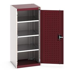 40010099.** Heavy Duty Bott cubio cupboard with perfo panel lined hinged doors. 525mm wide x 525mm deep x 1200mm high with 3 x100kg capacity shelves....